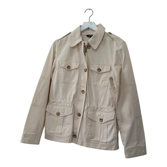 Lauren Ralph Lauren Safari Utility Jacket Beige Cotton Button Front Women’s M - Picture 4 of 9